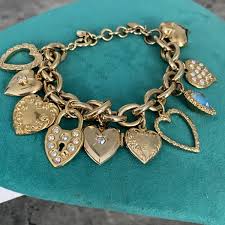 KIRKS FOLLY GOLD TONE & CRYSTAL MULTI HEART CHARM BRACELET ...