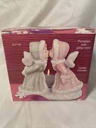 Vintage Porcelain Kissing Angels Figurine Candle Holder ...
