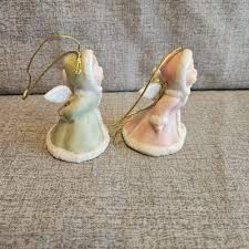 Giftco Ceramic Pastel Kissing Angel Bell Ornament Set With ...