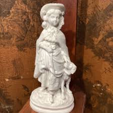 ANTIQUE PARIAN GIRL WITH DOG STATUE 11 3/4” T DETAILED 4 ...