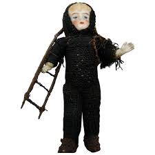 Antique German CHIMNEY SWEEP 4" All Parian Bisque Jointed Doll. For Sale at Ruby Lane