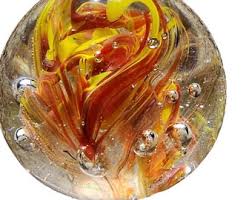 Paperweight Art Glass Orange Yellow Floral Vintage ...