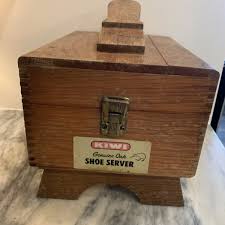 Vintage KIWI Genuine Oak Shoe Server Shoe Shine Box | eBay