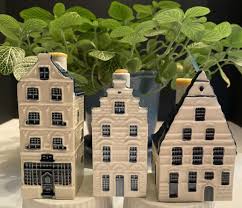 3 Vtg KLM Blue White Delft Miniature Houses #'s 28, 34 & 35 ...
