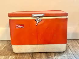 Coleman Cooler Metal Orange Ice Chest Vintage 70s Camping ...