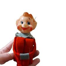 Vtg Christmas Elf Red Burlap Knee Hugger Elf Pixie Japan MCM ...