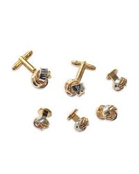LINK UP Classic Knot Silver & Gold Tone Rhodium Plated Stud & Cufflink Set | Bloomingdale's