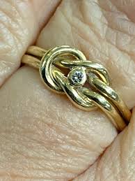Vintage 9ct Gold Lovers Knot Ring With Diamond (size L 1/2 ...