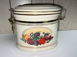 Vintage Knott's Berry Farm Goods Ceramic Canister with Brass Style Hinged Lid | eBay