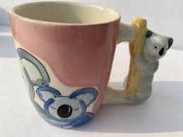 4" VINTAGE HAND PAINTED KOALA MOM AND BABY KOALA HANDLE PINK CERAMIC CUP MUG | eBay