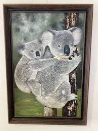 Vintage Oil Painting Mama Koala and Baby Joey Unsigned Untitled Framed 36”x24” | eBay