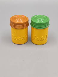 2 Vintage Kodak Yellow Tin Film Canisters Brown & Green Lids ...