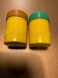 2 Vintage Kodak Yellow Tin Film Canisters Brown & Green Lids ...