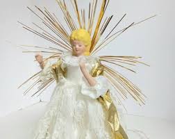 Victorian Lighted Angel Tree Topper, Porcelain, Gold Lace ...