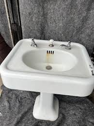 Antique Vintage Cast Iron Pedestal Sink - Standard Art Deco ...