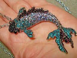 32" Long 3" Fan Tail Koi Fish Pendant Turquoise, Purple, Rhinestone Necklace | eBay