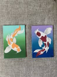 painting on canvas hand painted koi fish purple blue green ...