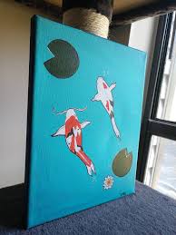 Koi Fish Painting - Japanese Art, Acrylic on Stretched ...
