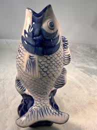 Koi Fish Vase Blue And White Porcelain Chinese Approx 9 ...