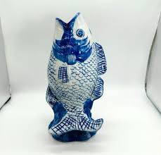 Vintage Williams Sonoma Blue and White Ceramic Jumping Koi ...