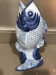 Beautiful Decorative Vintage Blue & White Asian Koi Fish ...