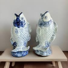 Vintage Porcelain Koi Fish Vase Williams Sonoma 8.75" Tall ...