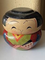 VTG Japanese Lacquerware Kokeshi Doll Style Lidded Stacking Boxes Vintage | eBay