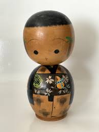 Japanese Hand Painted Kokeshi Doll Wooden Large Peg Bobble ...