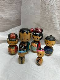 6 Piece Wooden Kokeshi Wooden Dolls Vintage Bobbleheads ...