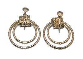 Vintage Gold Tone Double Circle Screw Back Dangle Earrings. - Etsy