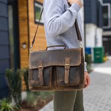 18-Inch Buffalo Leather Briefcase – Laptop Messenger Bag for ...