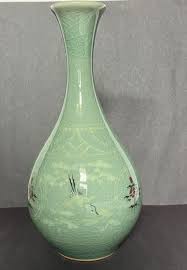 Vintage Korean Celadon Jubyeong Vase Cranes/ Clouds 7.5 X 4 ...