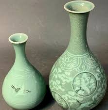 Lot of 2 Korea Korean Celadon Green Glaze Avian Decoration ...