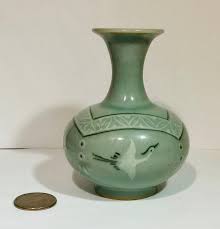 Vintage Green Light Vase With Flamingos. Signed. Asian - Etsy