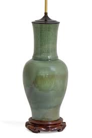 Lot - A Chinese celadon crackle glazed porcelain vase now as a lamp