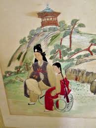 Golden Hue Antique 19th Century Hand Painted Korean Panel Folding Screen | eBay