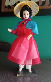 Vintage Traditional Korean Hanbok Doll on Stand Cloth Face ...