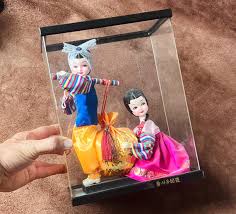 Vintage Korean Folk Dolls Figurines in Plastic Display Case ...