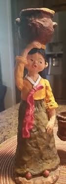 Vintage KOREART-Boy 10 1/2x7" Girl-12x4" Figurines Korea.water bucket, pot,wor | eBay