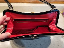 VTG MCM Big Shiny Black Vinyl Purse W/ Red Lining & Matching Coin Purse | eBay