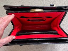 Vintage KORET Handbag - Black Genuine Patent LEATHER - RED Leather Lining - Etsy