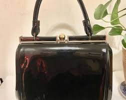 Vintage 60s Old Fashion Handbag Purse Black Patent Leather Pocketbook - Etsy