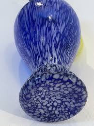 Modern Contemporary Art Glass Blue Mottled White w/ Yellow Handles Vase | eBay