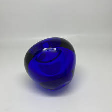 Primary Blue Glass Apple Paper Weight | Chairish