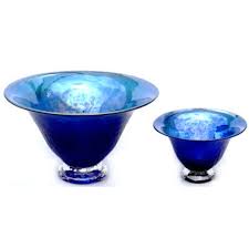 Glass Rocks Straight Top Metallic Crackle Bowl - Dark Blue ...