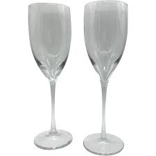Daum France pair of 2 champagne glasses flute in crystal ...