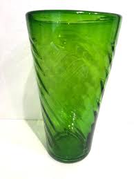 Czech Bohemia Emerald Green Vase Hand Blown Swirled Large ...