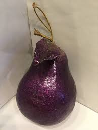 PURPLE PEAR Christmas Ornament GOLD Sparkling DECORATIVE ...