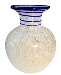 Mottled White Vase With Cobalt Blue Swirled Rim - Etsy