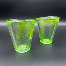 2 Vintage Green Glass Pairpoint Steuben Candlesticks